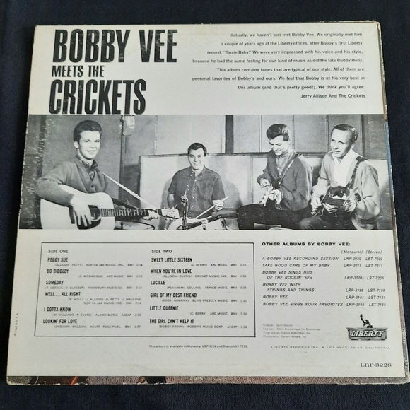 Bobby Vee- Meets The Crickets, Mono Vinyl LP, 1963 - Picture 2 of 9